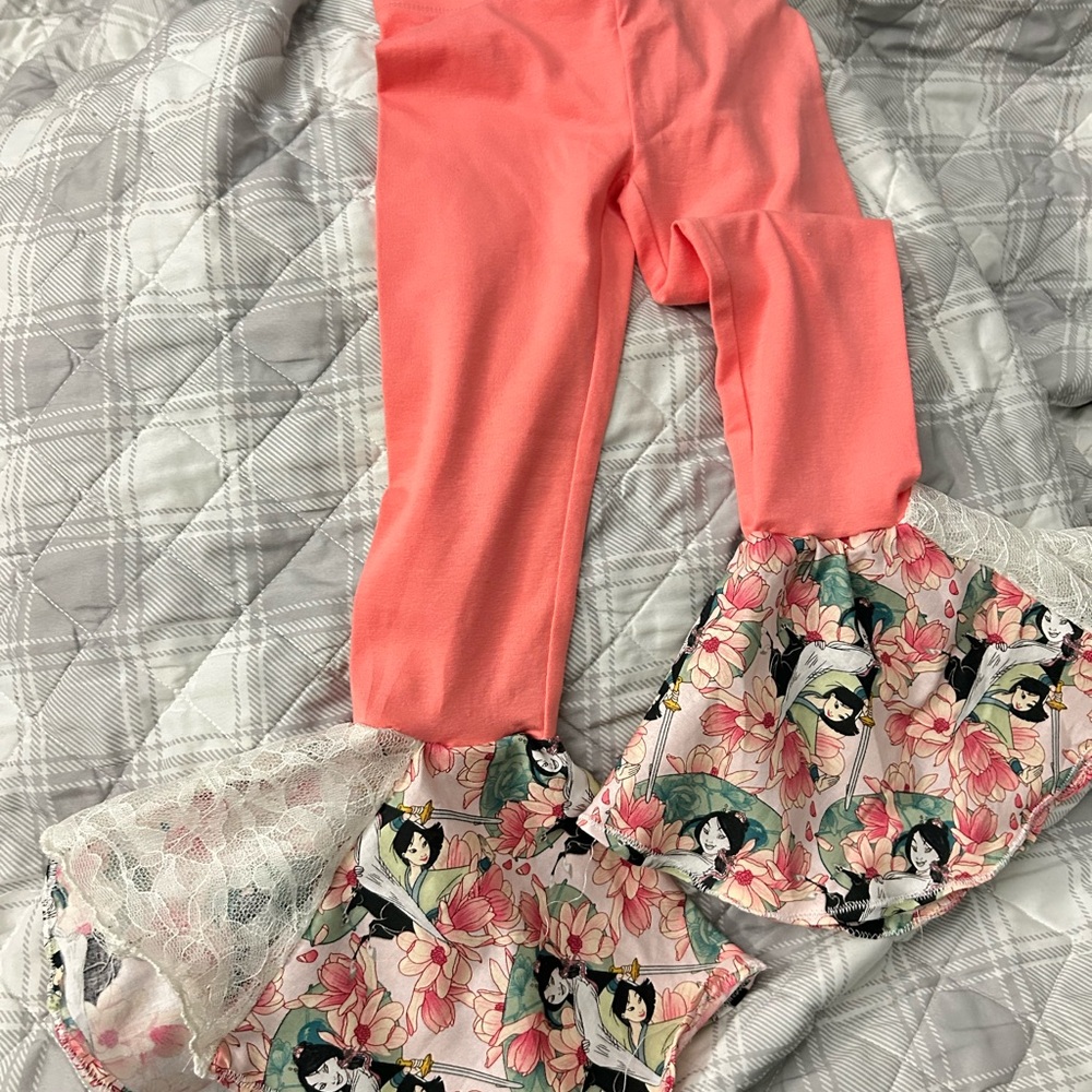 Pink Floral Bell Bottom Pants with Mulan & lace bell bottoms
